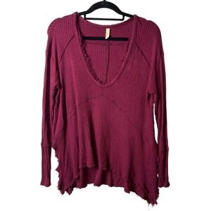 Free people red sunset park v neck thermal top women's size‎ XS oversized
